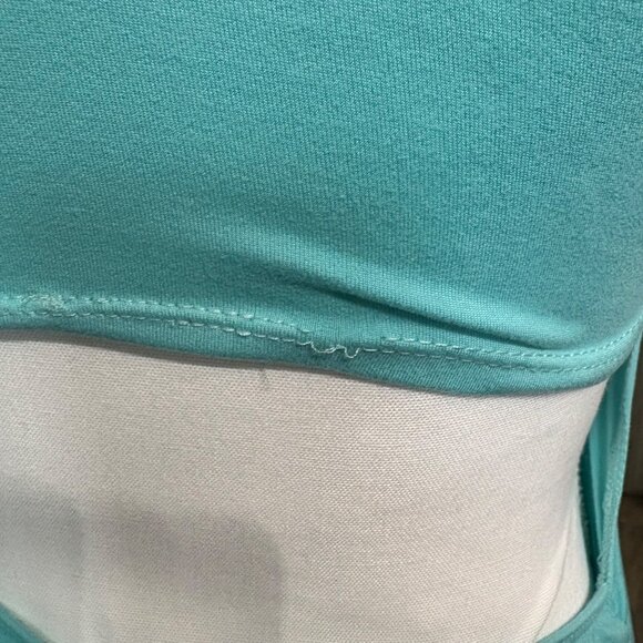 Turquoise Cutout Back Ruched Bodycon Dress Short Sleeve Stretch SizeM Popular 21 - Picture 9 of 11